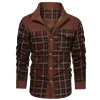 Men's Retro Check Pattern Stitching Warm Fleece Lined Plaid Wanderer Jacket