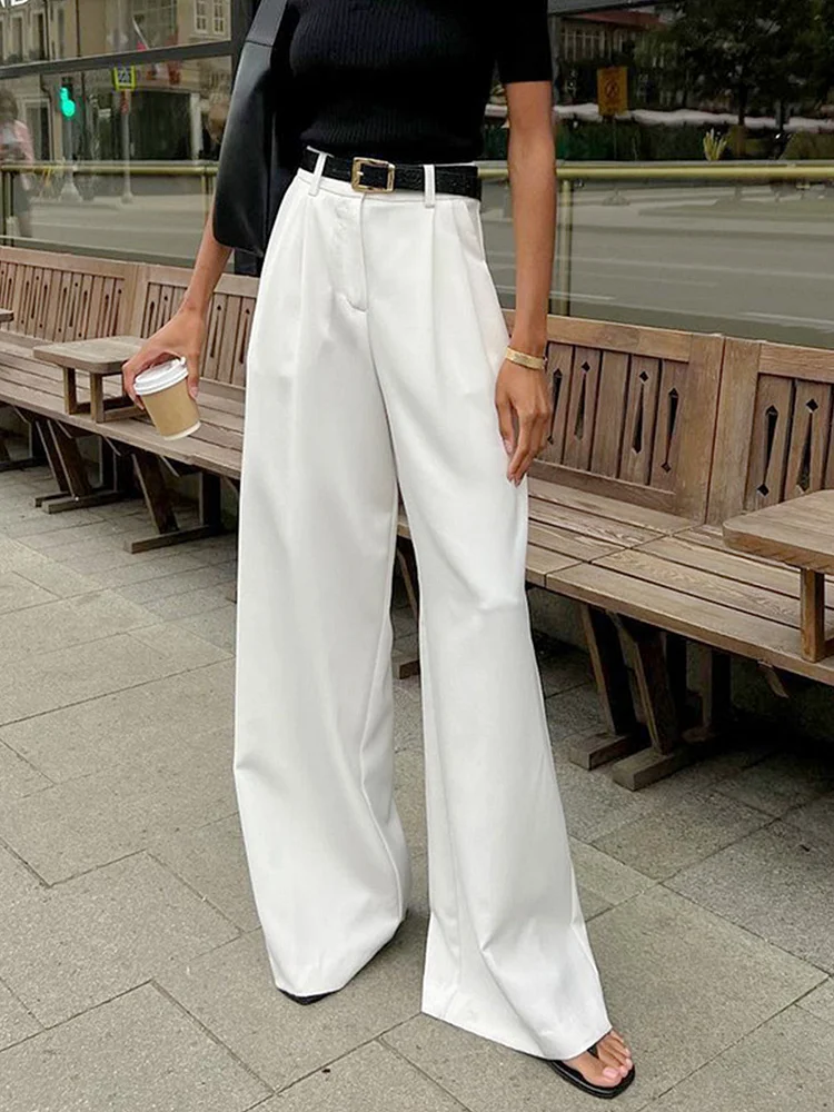 Solid Wide Leg Pants Without Belt &ndash; White