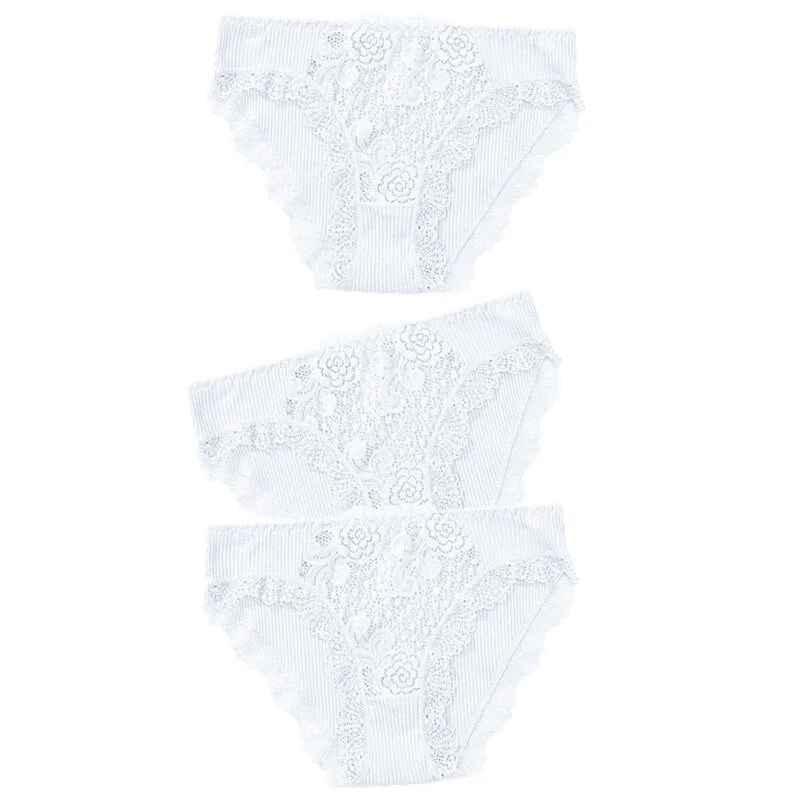 3PCS Cotton Panties Underwear Solid Women Sexy Lace Underpants Soft Briefs Set Female Intimates Plus Size Lingerie Panty XL XXL