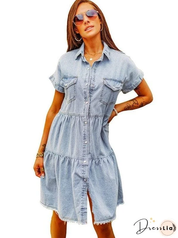 Denim Dress with Ruffles