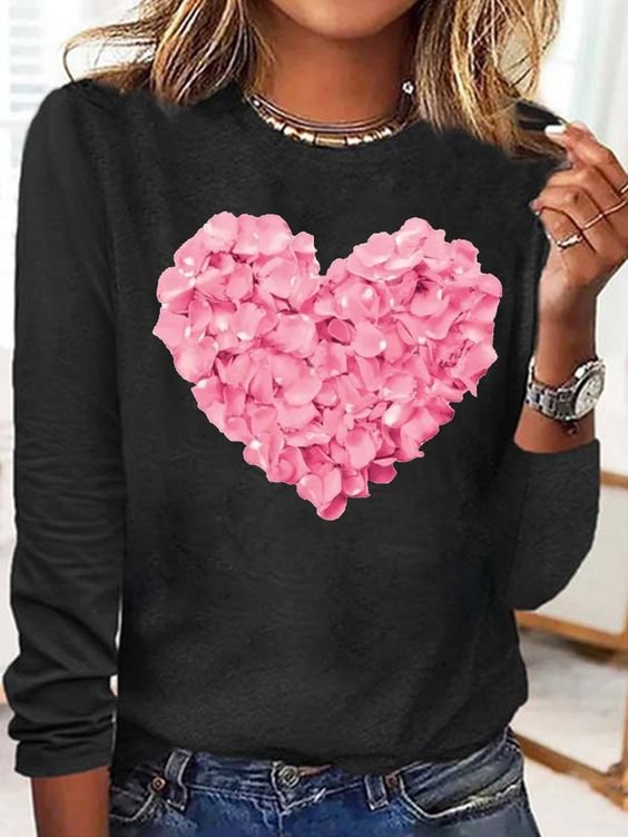 Rose Petals Heart Print Women's T-shirt