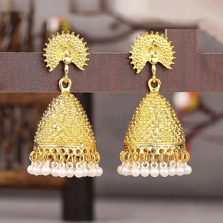 Vintage style Indian bells alloy peacock earrings