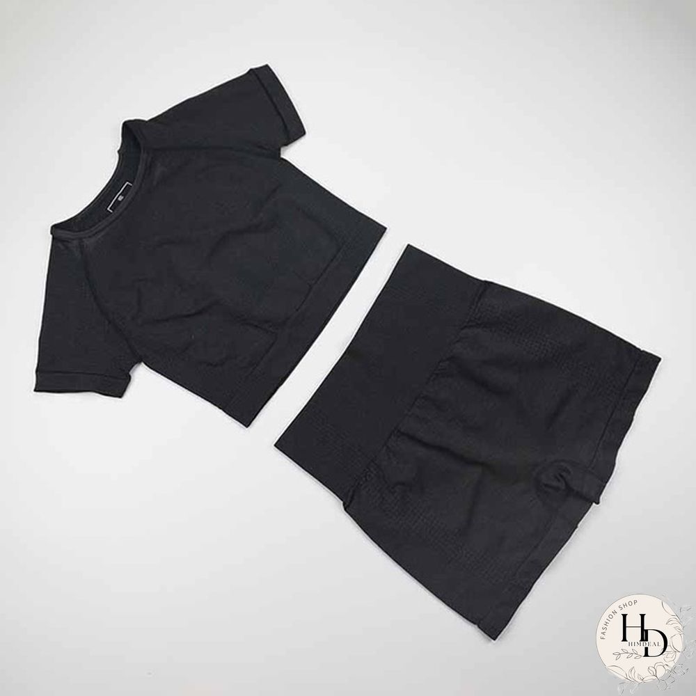 Womens Sport Set Pieces Short Sleeve Crop Top Fitness Shorts Seamless Sportswear