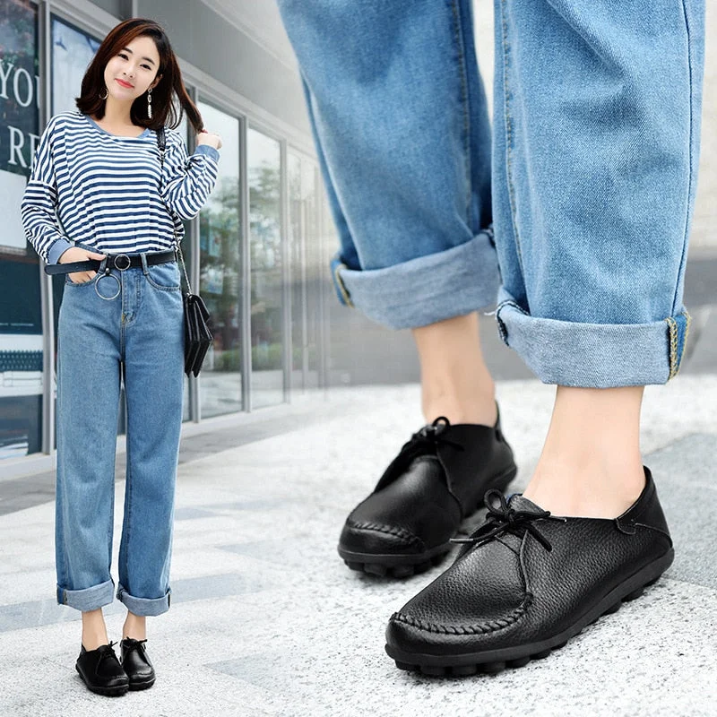 Flat Shoes Women Genuine Leather Loafers Casual Women Soft Sole Flats Shoes For Women Students Oxford Shoes Zapatos De Mujer