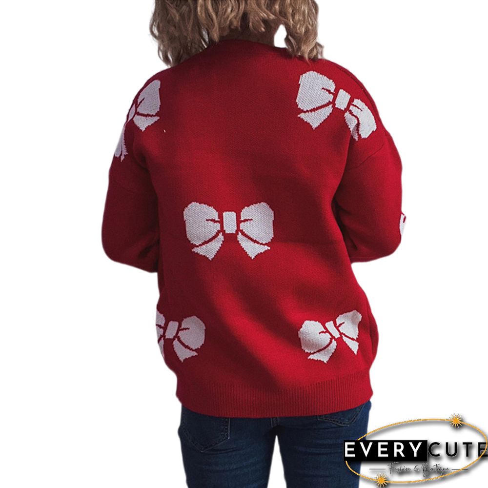 Red Bowknot Print Thicken Christmas Sweater