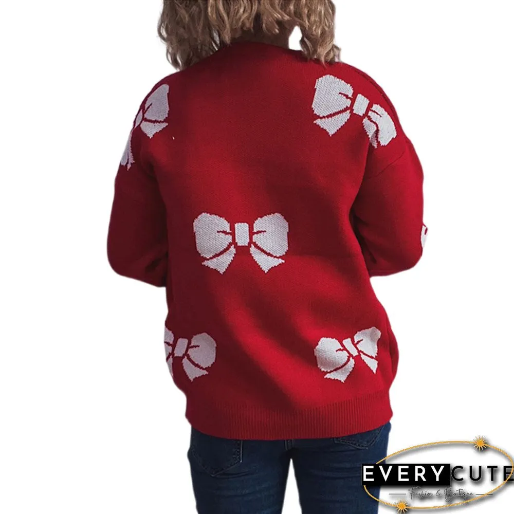 Red Bowknot Print Thicken Christmas Sweater