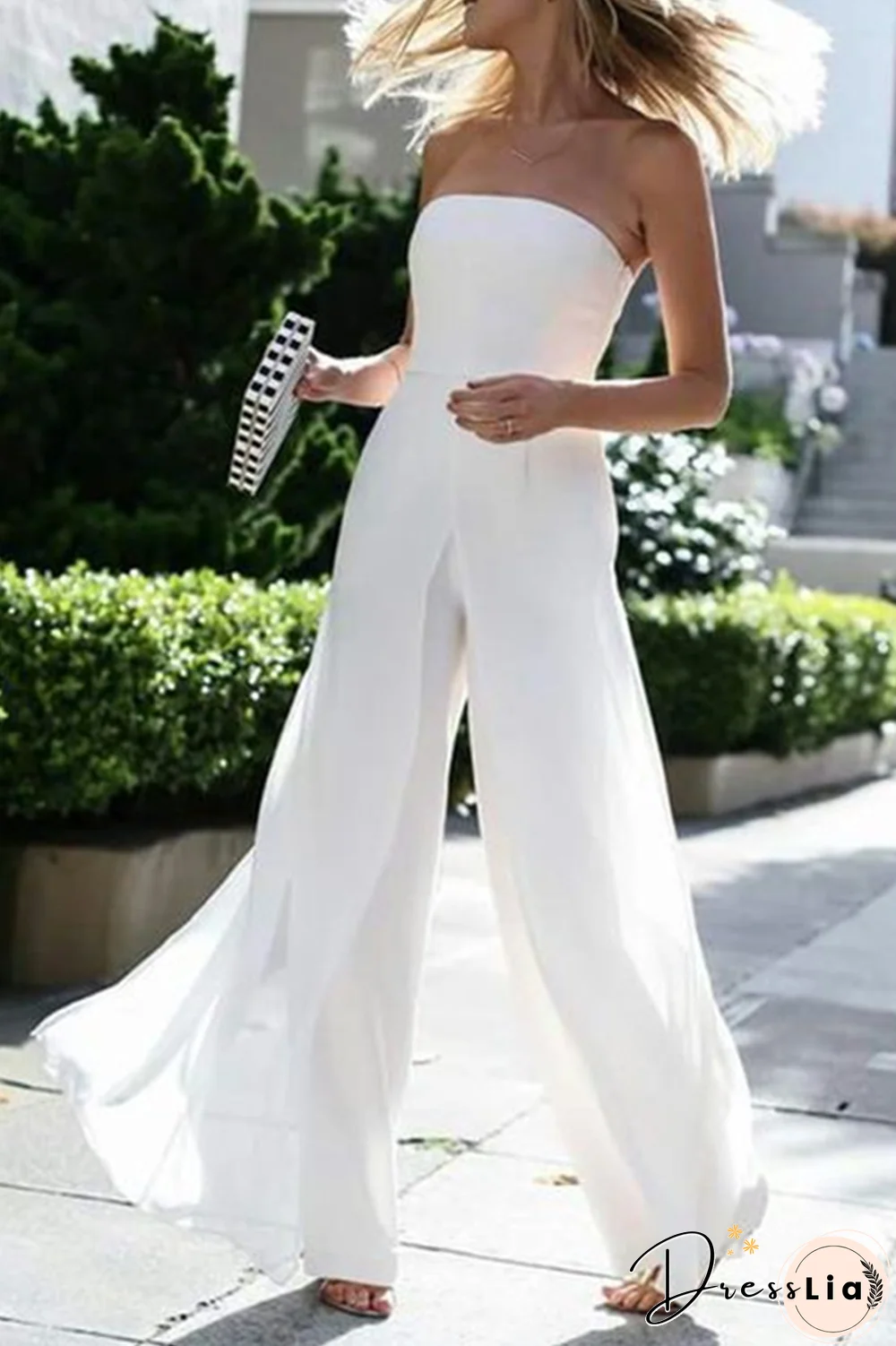 Fashion Elegant Solid Split Joint Strapless Jumpsuits