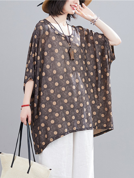 Polka Dot Print Bat Wing Sleeve Oversize Top