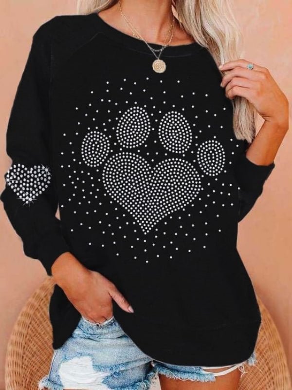 Women's Rhinestone Dog Paw Heart Sweatshirt
