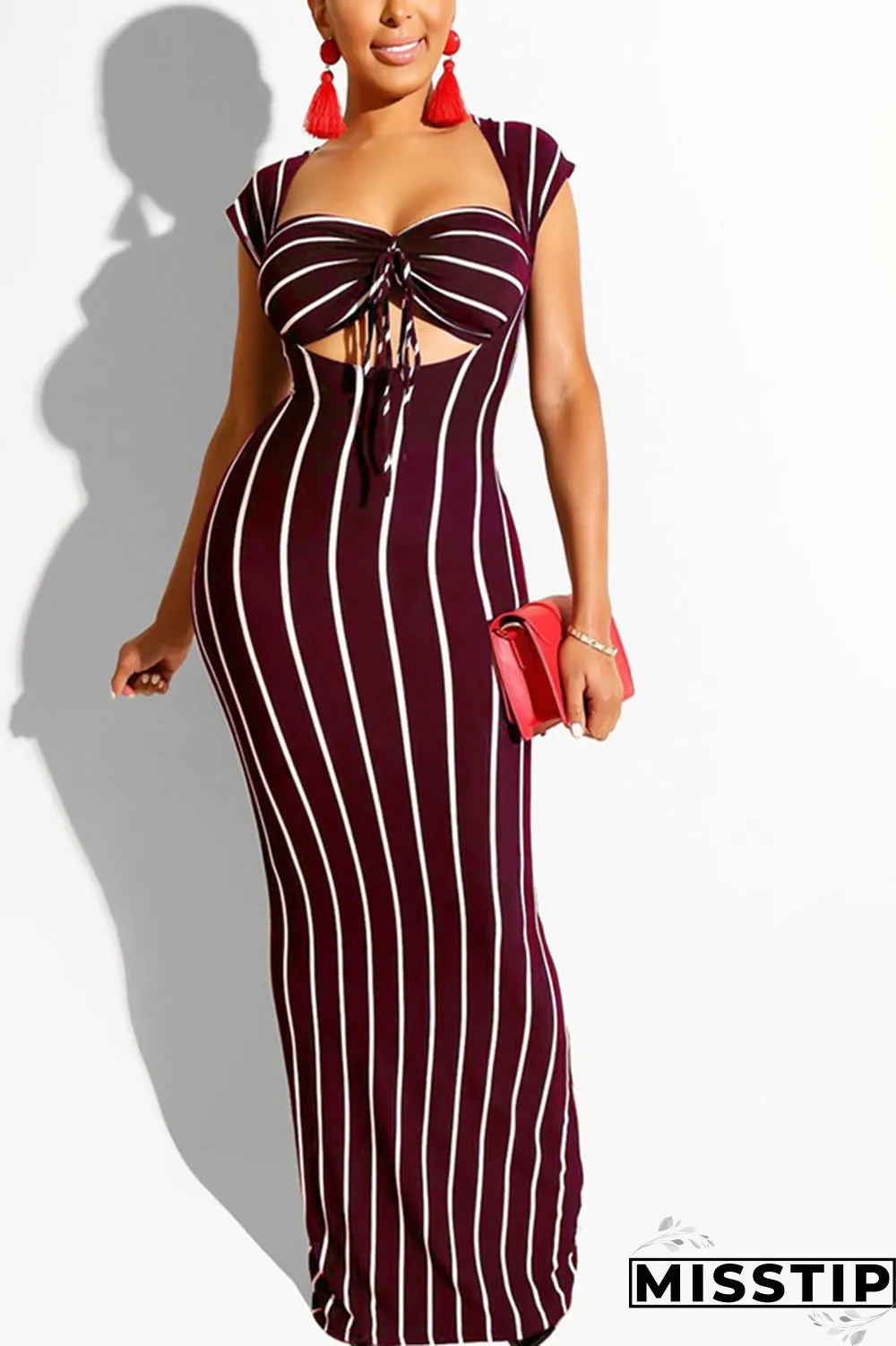 Navy Blue Sexy Fashion Solid Slim fit Striped Regular Sleeveless Two-Piece Dress