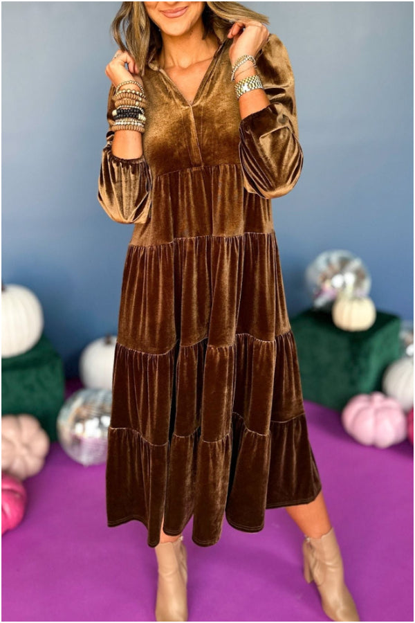 2024 Women's Christmas V Neck Velvet Dress