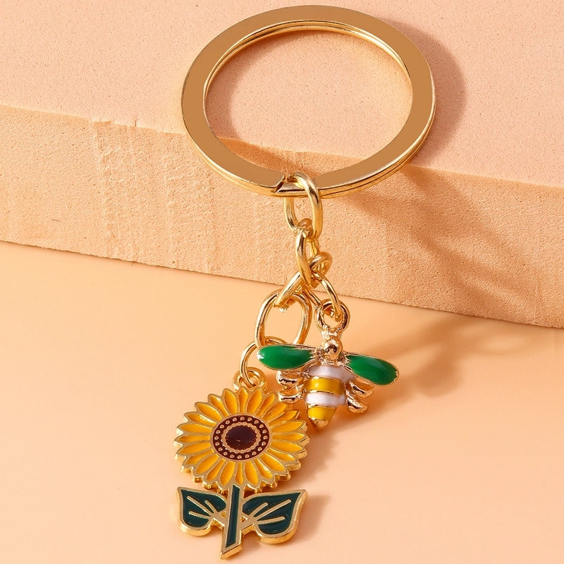 Pastoral Sunflower Bee Alloy Keychain