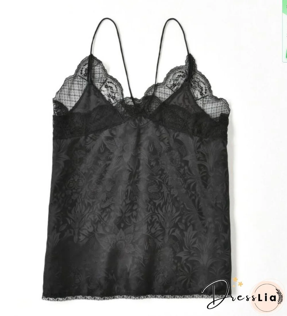 Silk Women New Style Romantic Neckline Exquisite Lace Stitching Letter Printing Girls Camis Vest