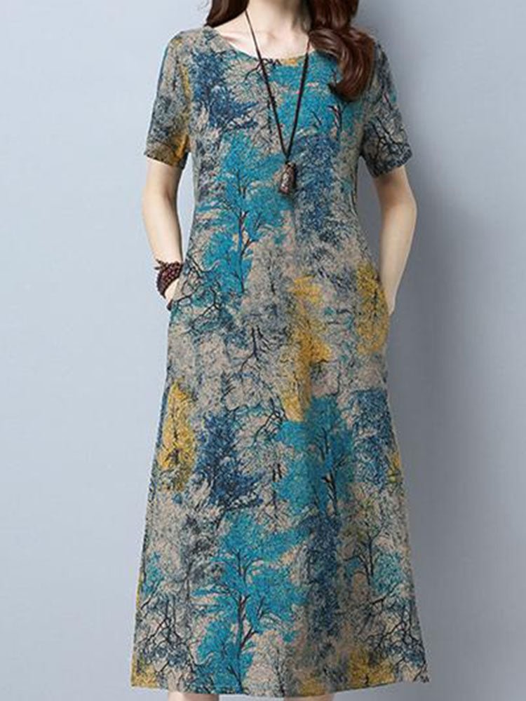 Floral Printed  Short Sleeve Vintage Dresses
