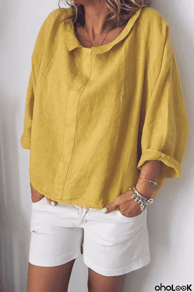 Solid O Neck Loose Blouse