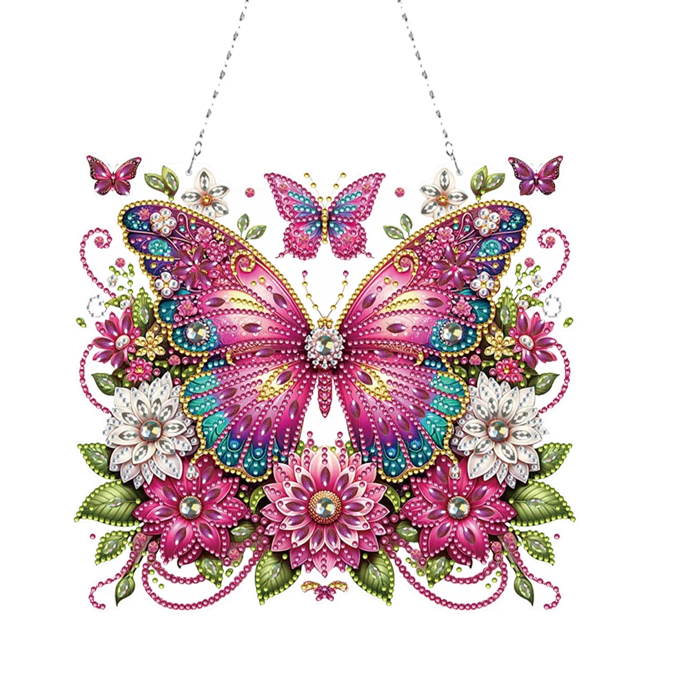 DIY Flowers Butterfly Diamond Painting Hanging Pendant DIY Diamond Ornaments Wall Decor Home Decor Gift Idea