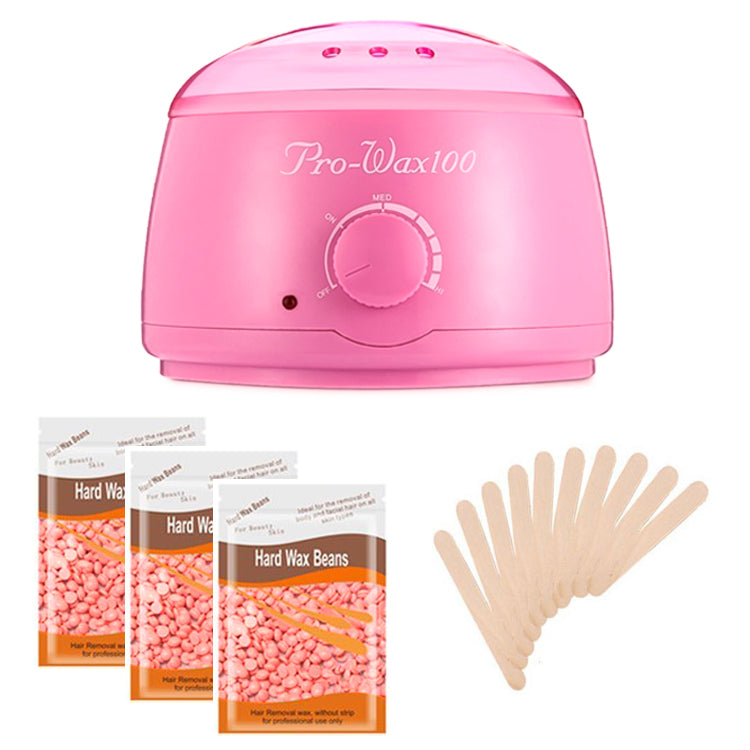 Pink Wax Warmer Hair Removal Kit with 3 pack Hard Wax Beans and 10 Wax Applicator Sticks