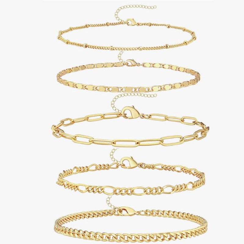 New Titanium Steel Gold Plated Bracelet Suit Fashion Simple Pclip Cuban Chain Bead Chain Jewelry