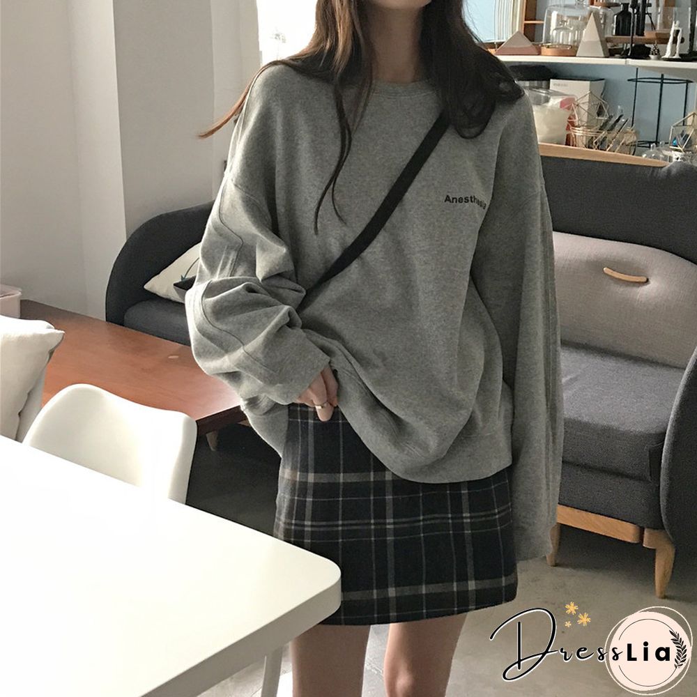 New Kpop Letter Hoody Fashion Korean Thin Chic Women's Sweatshirts Cool Navy Blue Gray Hoodies For Women