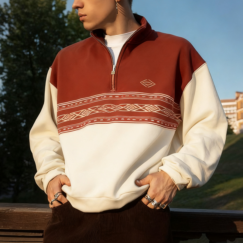  Stylish Half-Zip Pullover with Geometric Patterns for Men