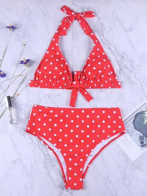 Halter-neck High Waisted Bikinis Swimwear