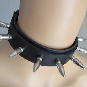 pornhint Pornhint WORSHIP ME_COLLAR Big Spike Studded Real Leather BDSM Submissive Bondage Slave Collar Fetish Party Festival Pride Pet Play Grunge Goth