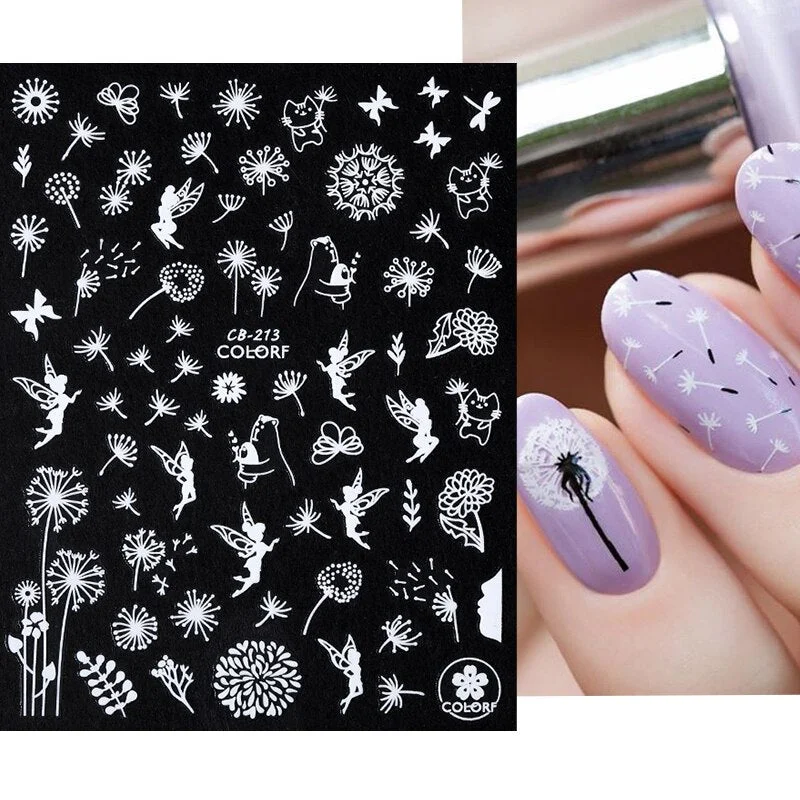 Dandelion Flower 3D Nail Stickers Women Face Abstract Butterfly Image Sexy Girl Christmas Slider Design Polish Nails Art Decals-Nail Inspo