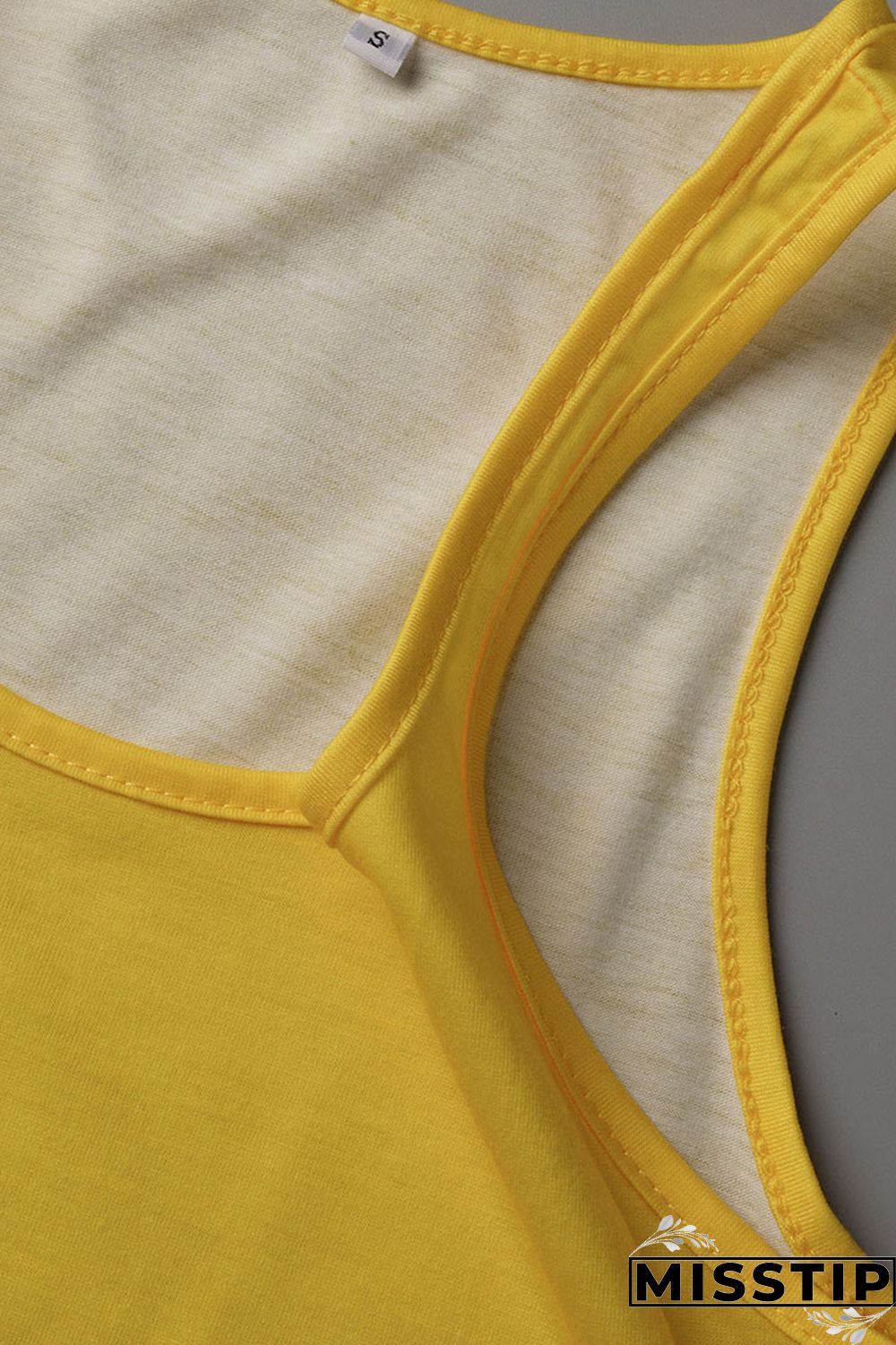 Fluorescent Green Casual Gradual Change Print Patchwork U Neck Sleeveless Two Pieces