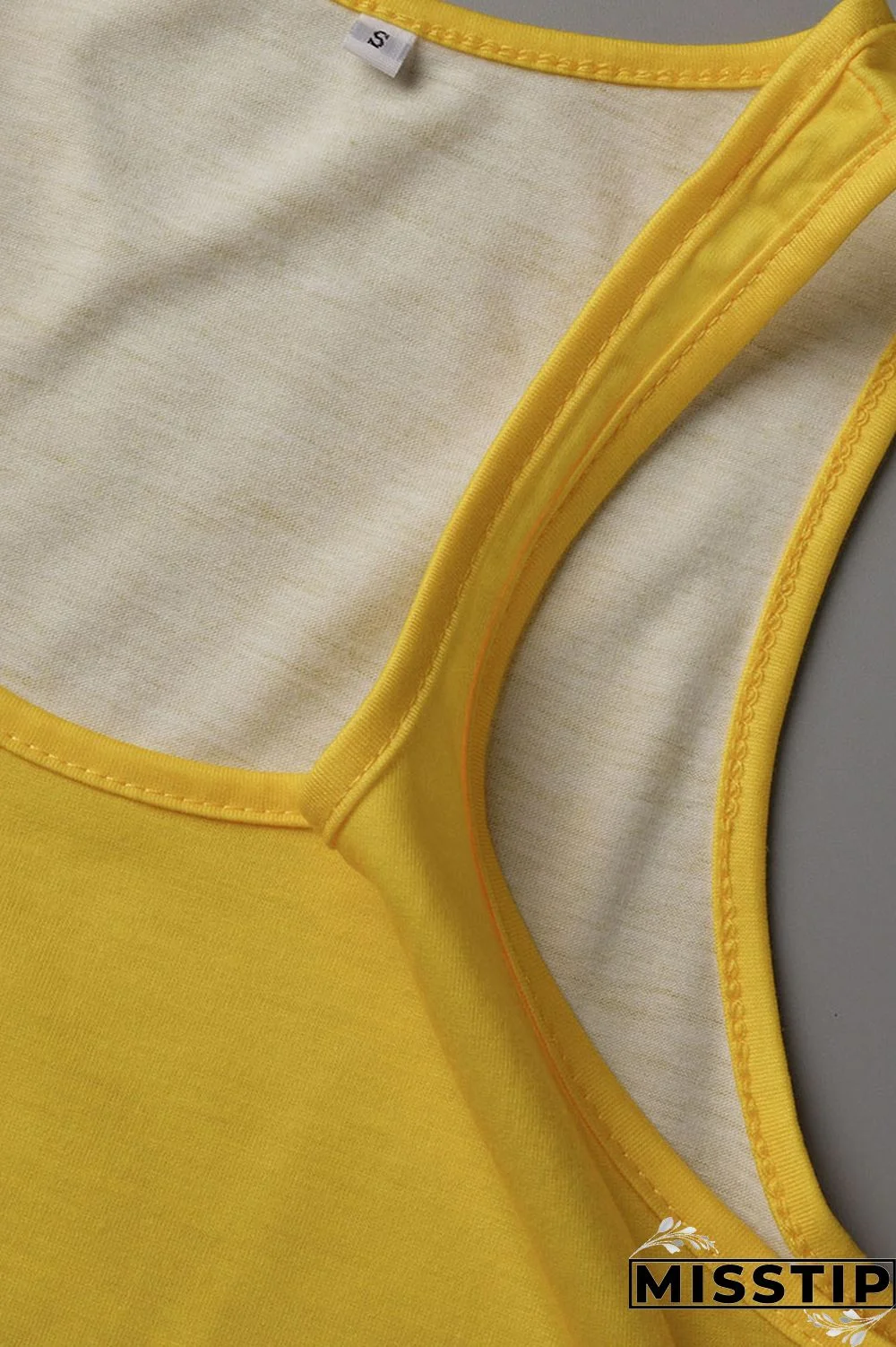 Fluorescent Green Casual Gradual Change Print Patchwork U Neck Sleeveless Two Pieces