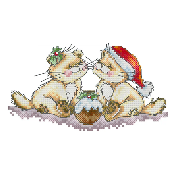 Christmas Kitten 14CT Printed Cross Stitch Kits (20*14CM) fgoby