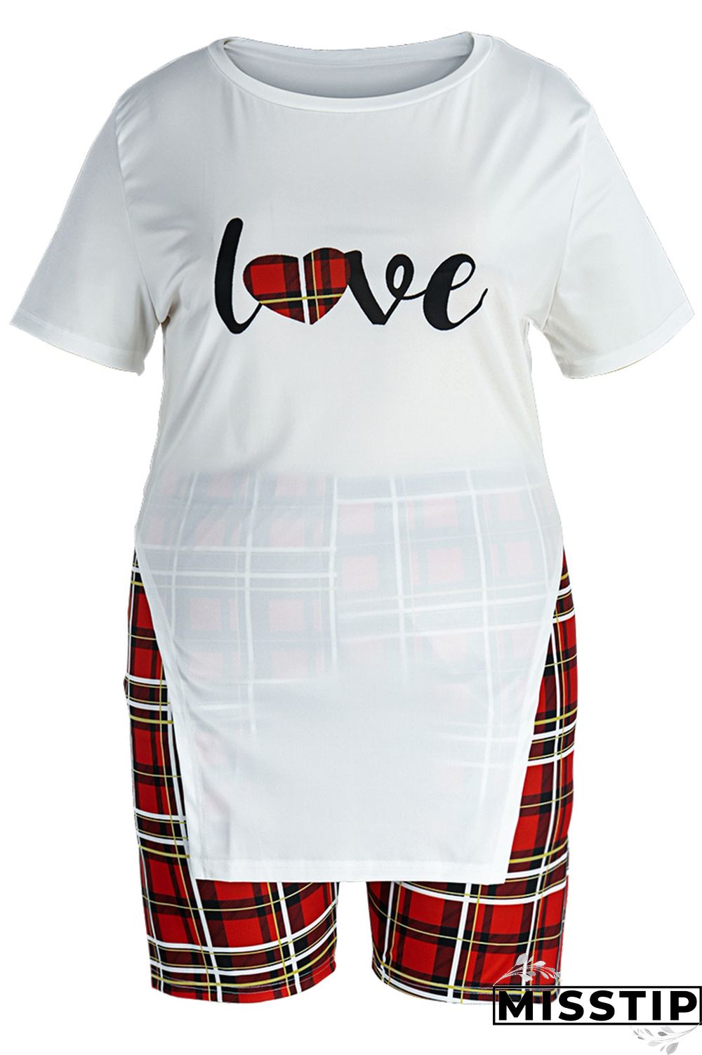 Khaki Fashion Casual Letter Print Slit O Neck Plus Size Two Pieces