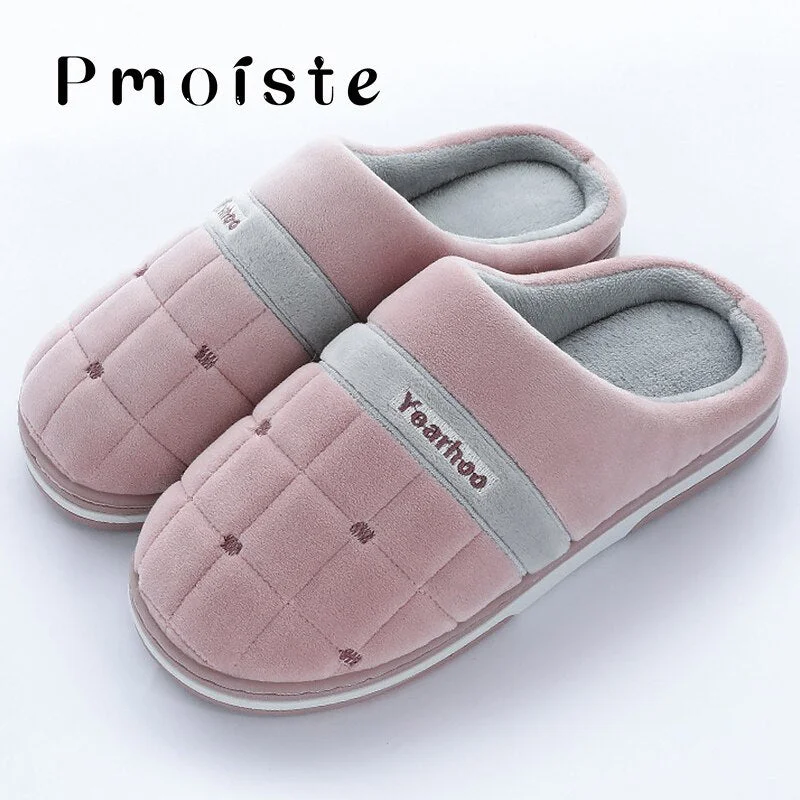 Indoor Slippers for men Plus Size 46-47 Checkered Rubber Male Slippers Soft House slippers Man Winter Plush Family shoes at home