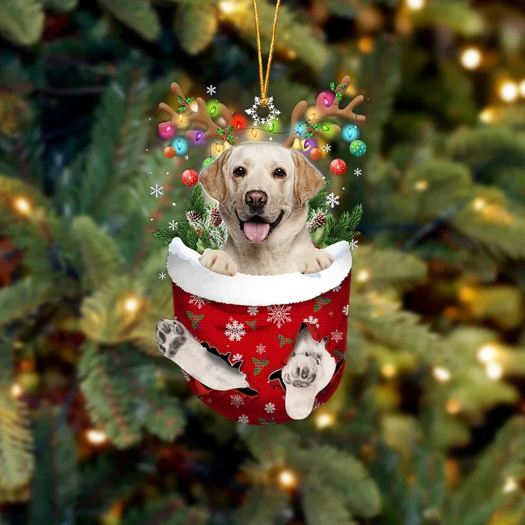 YELLOW Labrador In Snow Pocket Christmas Ornament trabladzer