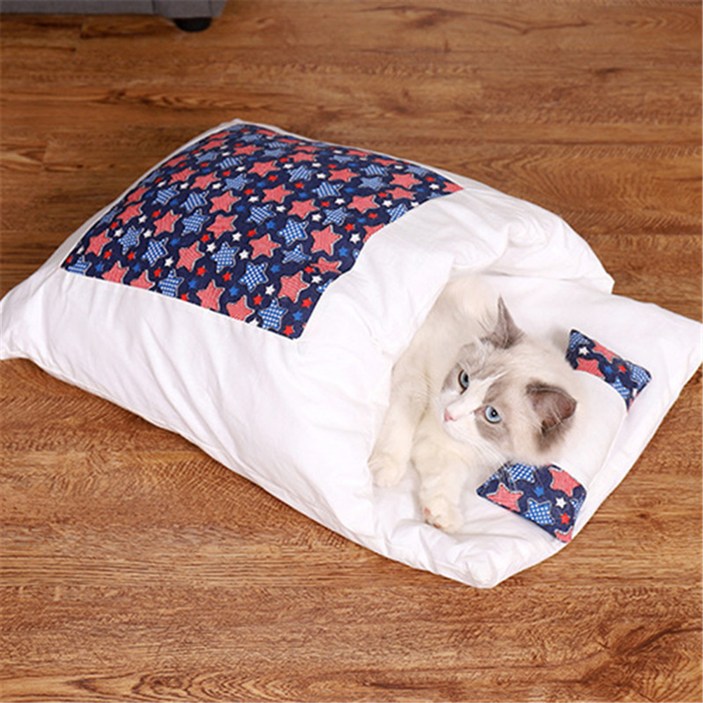 

Japanese Pet Cat Sleeping Bag Removable Washable Winter Dog Warm Kennel, Blue, 501 Original