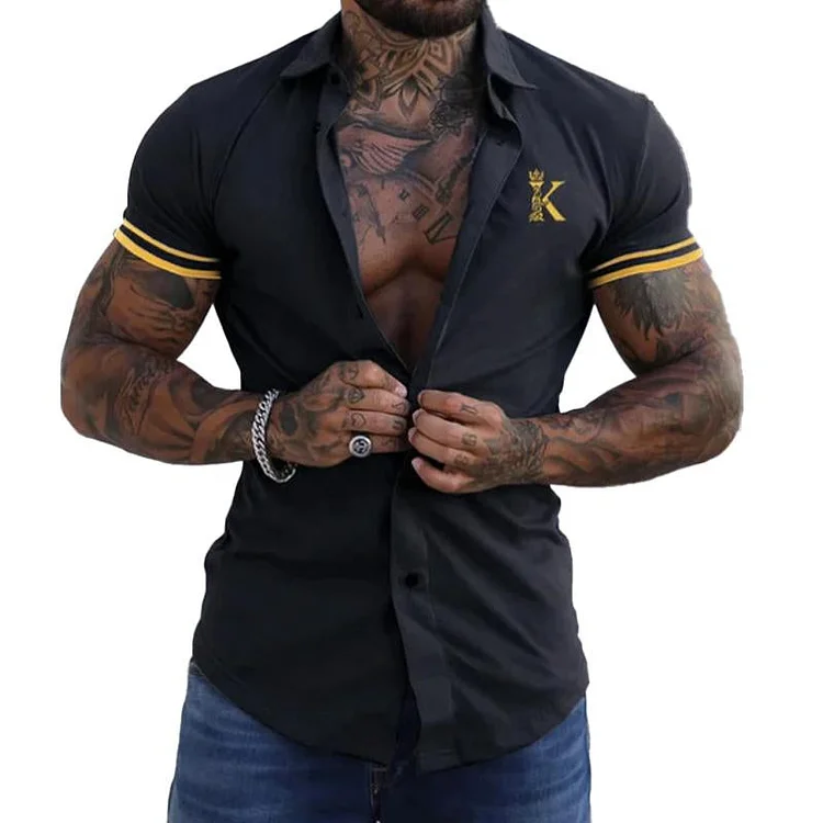 Men's Hawaiian Playing Card Print Lapel Short Sleeve Shirt 63361703X