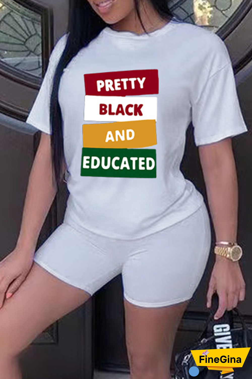 White Street Print Patchwork O Neck Short Sleeve Two Pieces