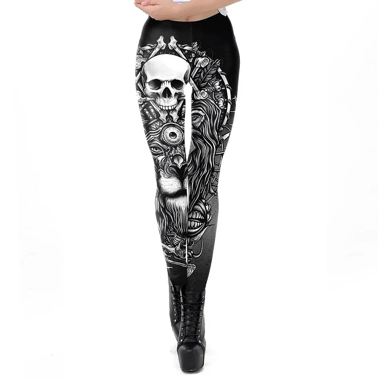 Steampunk Lion Skull Leggings