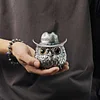Vintage Handmade Brass/Sterling Silver Owl Storage Jar