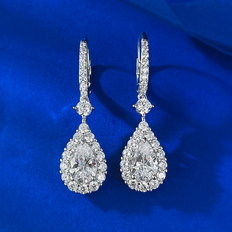 MIKAMU S925 Silver 6*9mm Teardrop Earrings - Full Diamond Pave Fashion 