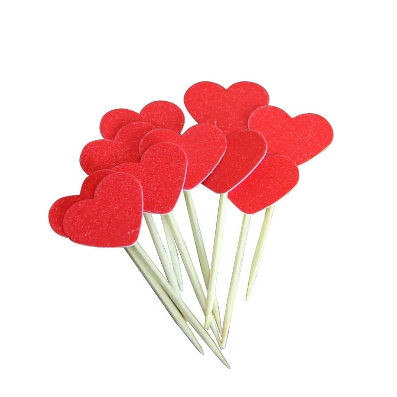 40pcs Multicolor Heart Shaped Cupcake Cake Topper Sticker Flag for Baby Shower Wedding Birthday Party Home Decoration Supplies