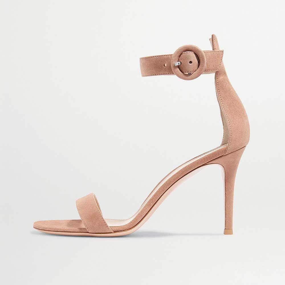 Nude Faux Suede Round Toe Buckle Ankle Strap Stiletto Heel Sandals Nicepairs