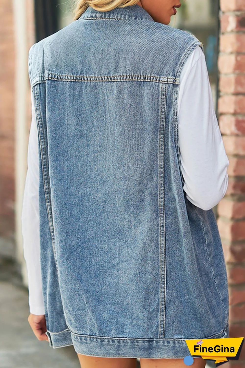 Blue Casual Solid Patchwork Turndown Collar Short Sleeve Regular Denim Jacket