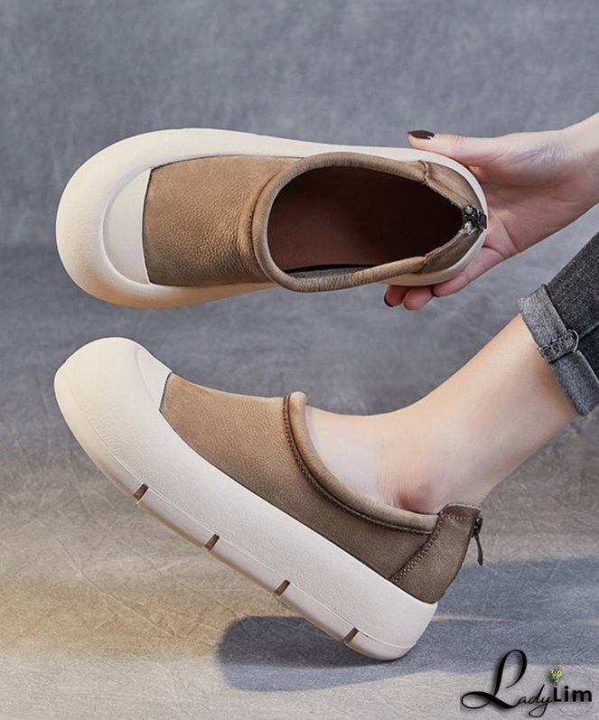 DIY Fruit Green Cowhide Leather Splicing Platform Loafer Shoes