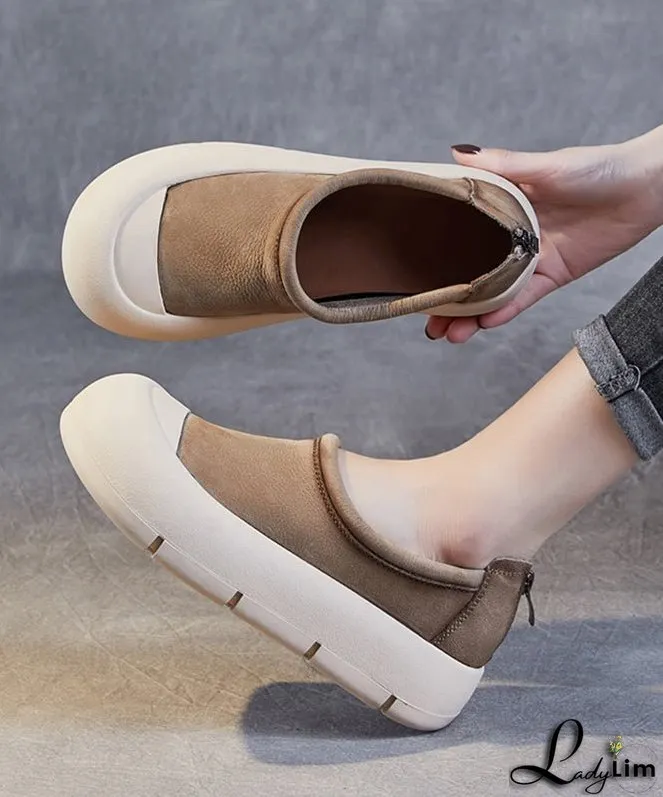 DIY Fruit Green Cowhide Leather Splicing Platform Loafer Shoes