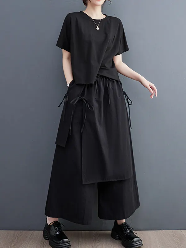 Plus Size Loose Pleated Elasticity Solid Color Casual Pants Bottoms Ninth Pants