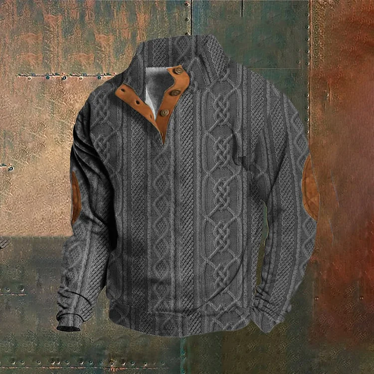VChics Western Vintage Sweater Textured Men's Stand-Up Sweatshirt