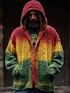 Men's Body Muscle 3D Pattern Print Casual Zipper Plus Size Knitted Hooded Jacket Coat