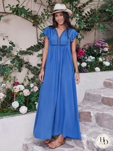 Tie Neck Cap Sleeve Maxi Dress