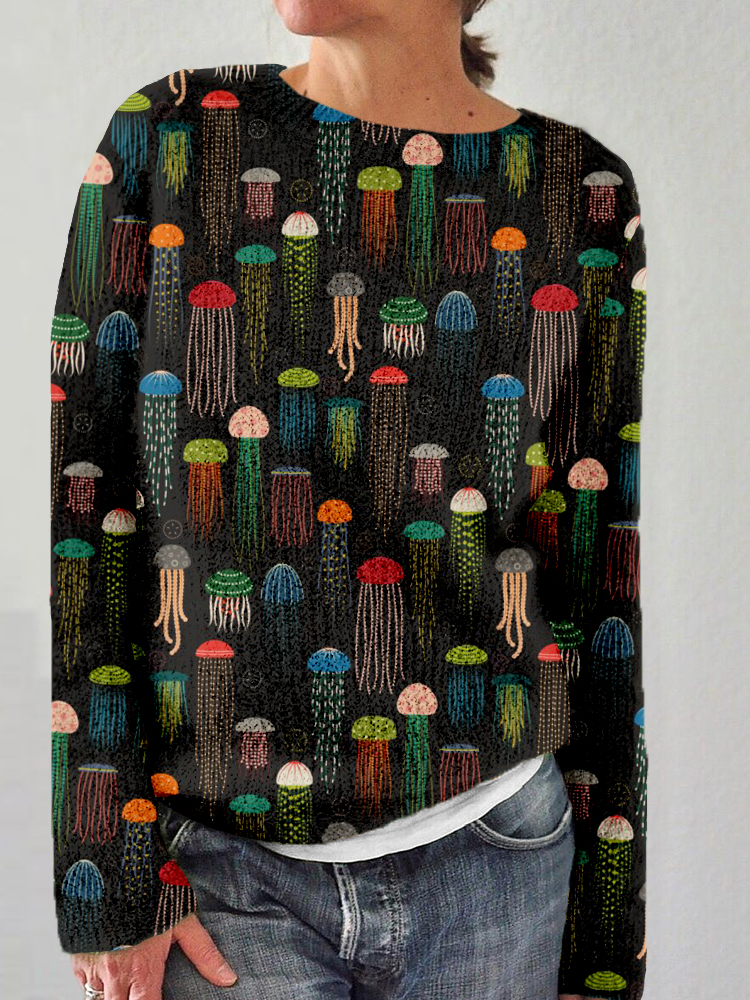 Romanshe Colorful Jellyfish Art Graphic Cozy Sweater