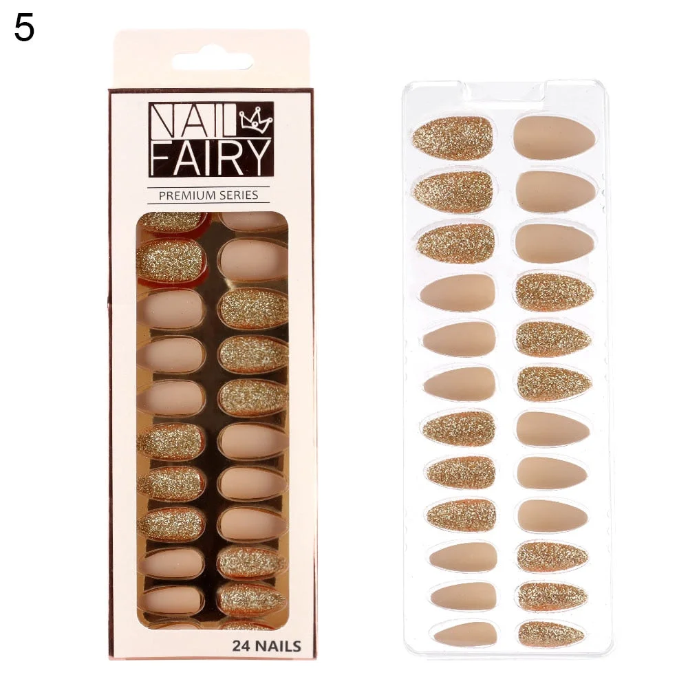 24/30Pcs/Set Reusable False Nail Tips Set Full Cover Shiny Matte Nail Tips With Designs Press On Nails Art Fake Extension Tips-Nail Inspo